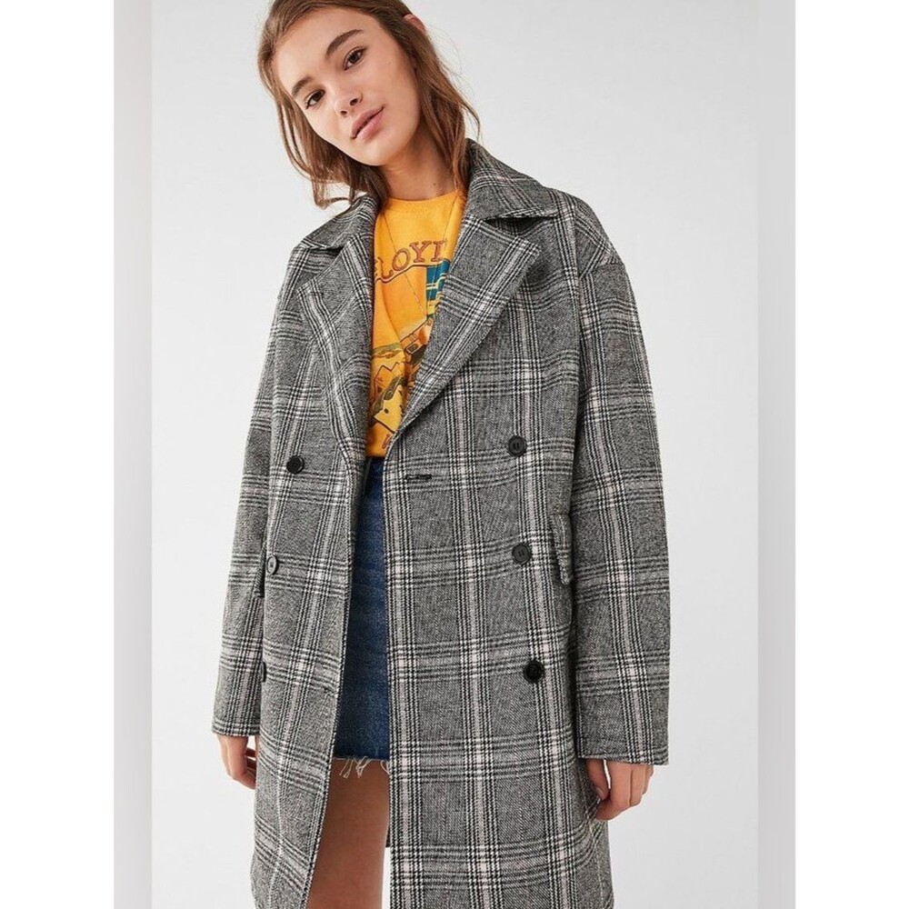 silence + noise Gray Plaid Double-Breasted Peacoat